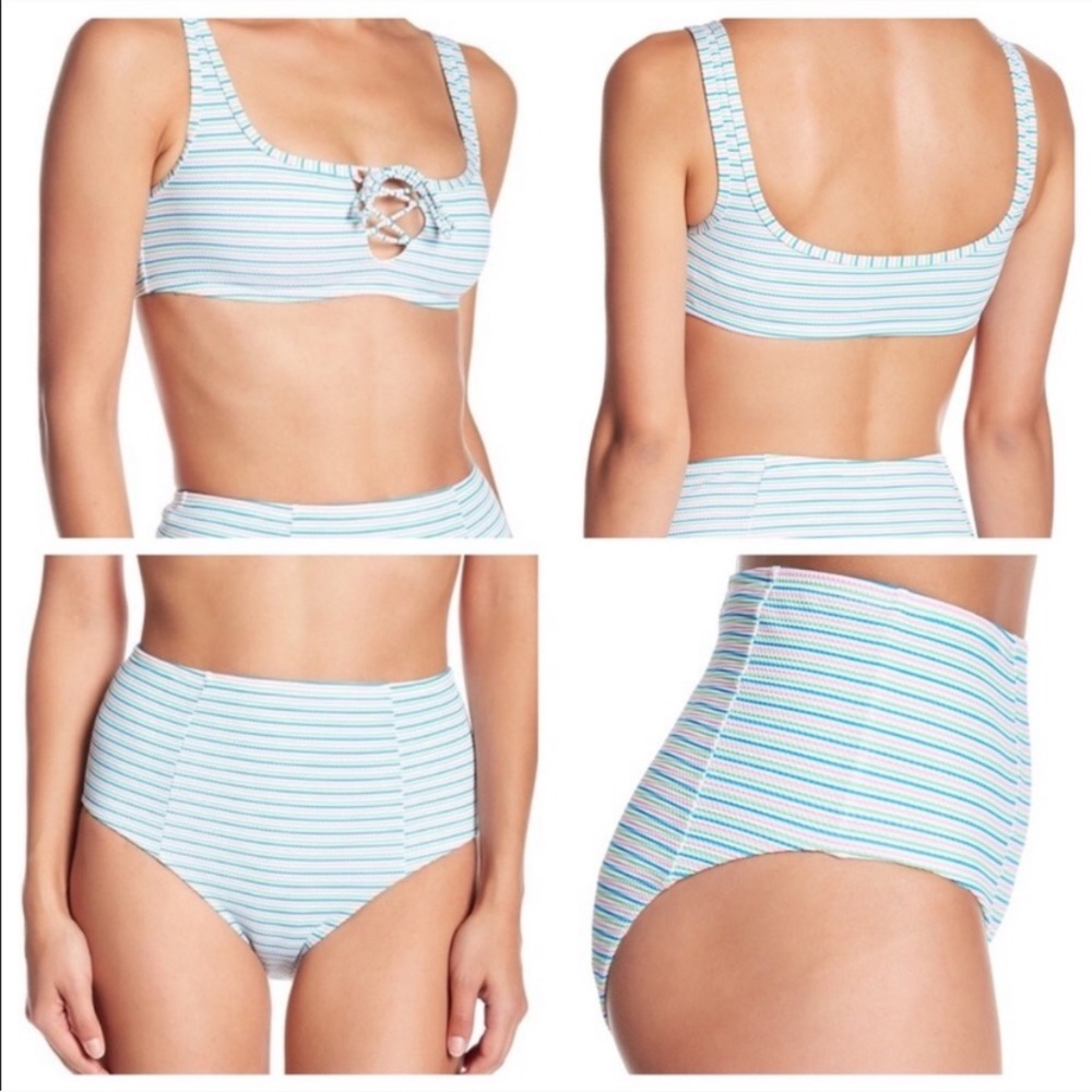 ONIA High Waisted Stripe Lace Up Erin Top Leah Bottoms Bikini
